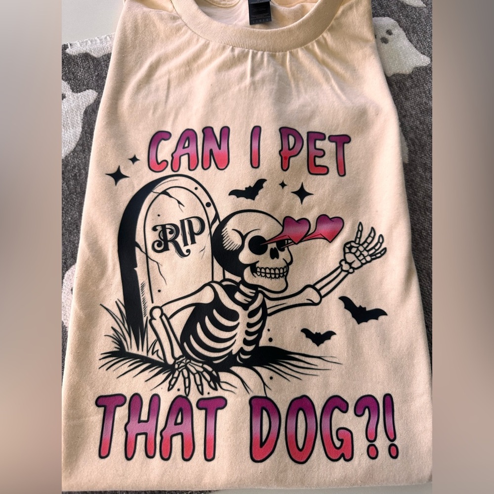 Can I Pet That Dog Halloween Tshirt. Brand new, XL (1) & 2XL (1) sizes (unisex)